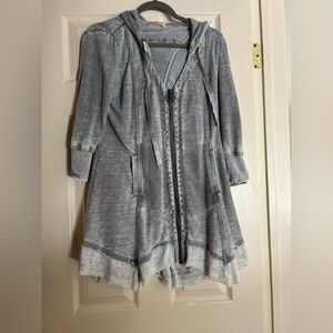 XCVI Wearables Gray Hooded Jacket/Topper